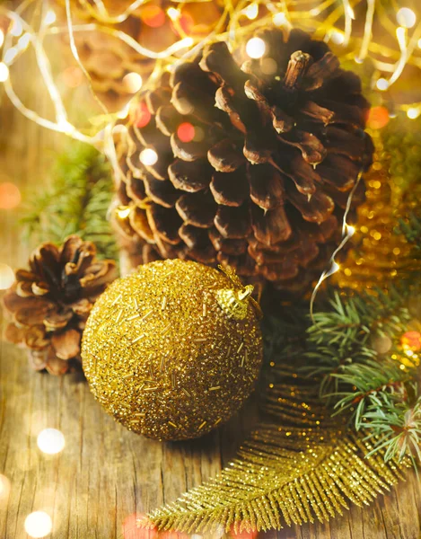 Christmas decorations on wooden background — Stock Photo, Image