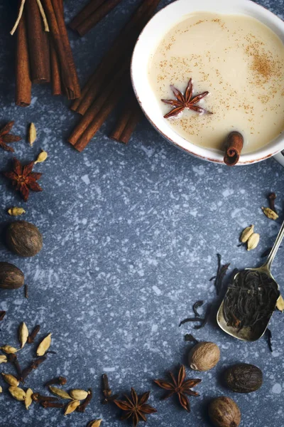 Traditional indian masala chai tea with spices — Stock Photo, Image