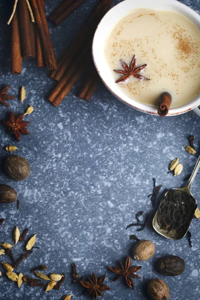 Traditioneller indischer Masala Chai Tee mit Gewürzen — Stockfoto