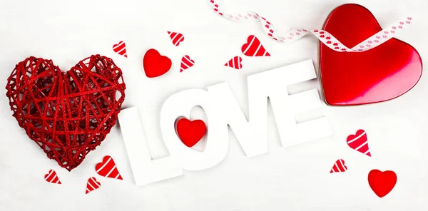 Red Valentines day background with various decoration — Stock Photo, Image