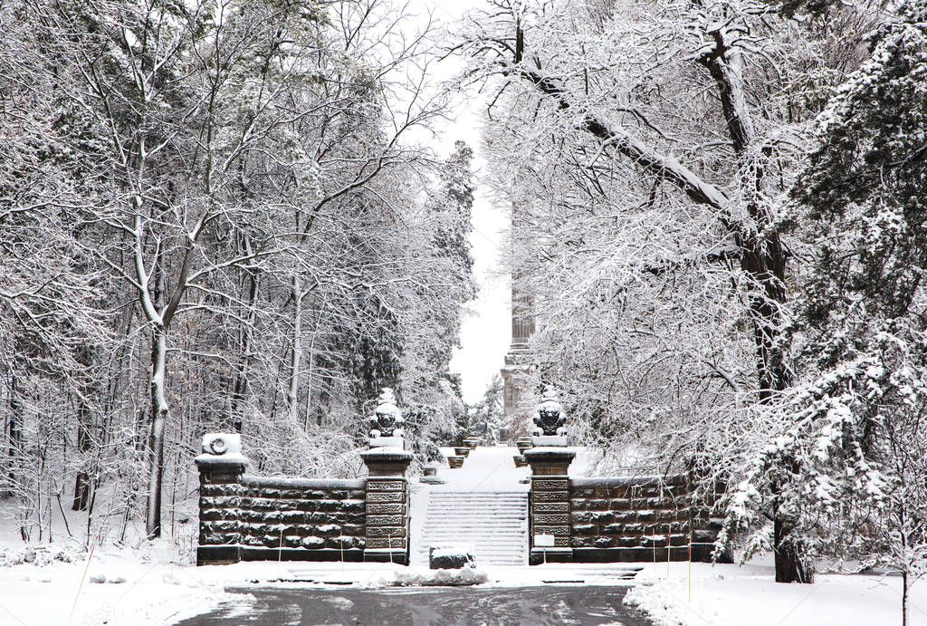 Queenston Heights Park at winter time. Landscaped city park. NIa
