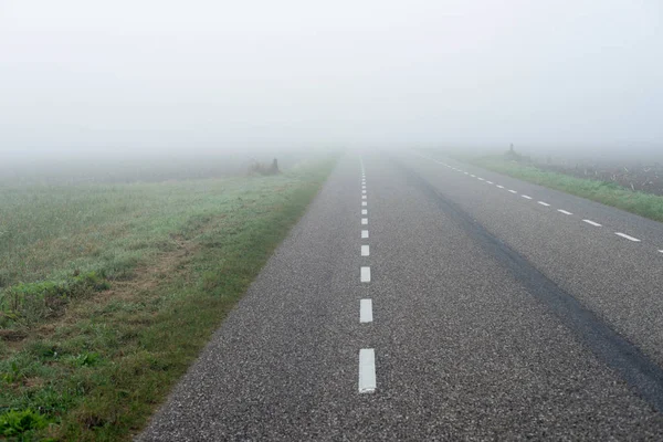 Countryside road in dense mist — Stock Photo, Image