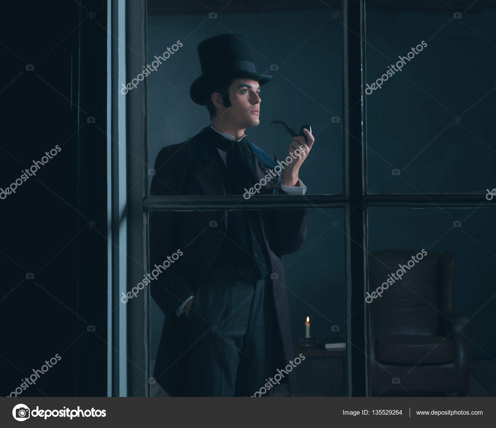 Manners Biskop øjenbryn Dickens stil mand rygerør — Stock-foto © ysbrand #135529264
