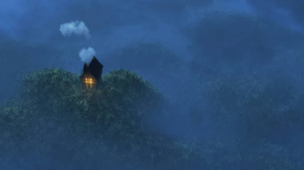 Fairytale cottage on hill — Stock Photo, Image