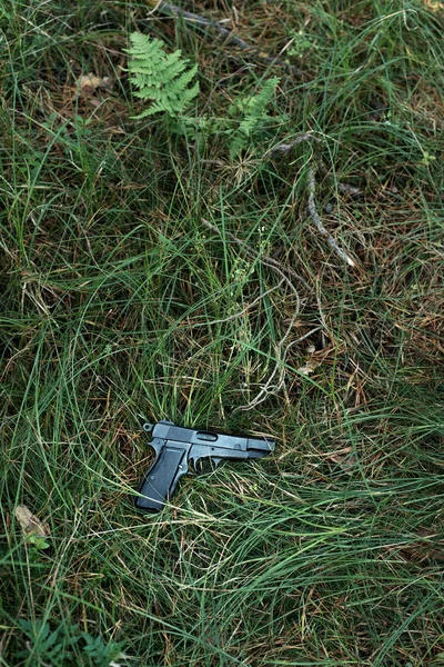 Pistola deitada na grama — Fotografia de Stock