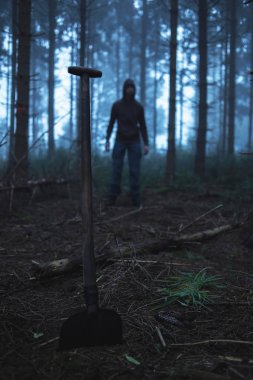 Kürek ve puslu ormandaki adam