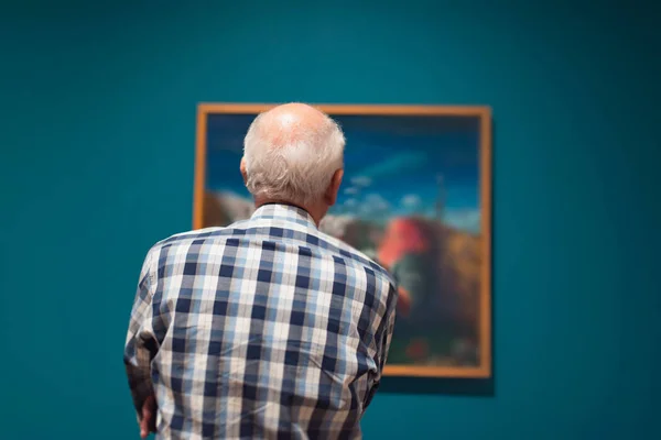 Senior homem admirando obras de arte — Fotografia de Stock