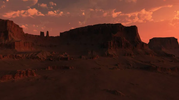 Κόκκινοι Βράχοι Έρημο Τοπίο Ηλιοβασίλεμα Εικόνα Παραγόμενη Από Υπολογιστή — Φωτογραφία Αρχείου