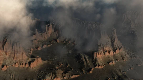 Aérea Nubes Sobre Paisaje Montañoso Imagen Generada Por Ordenador —  Fotos de Stock
