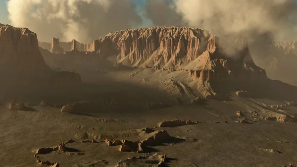 Clouds Rugged Mountain Landscape Digitally Generated Image — Stock Photo, Image