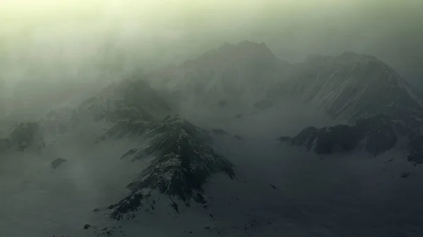 Karlı Dağ Manzarası Sisli Dijital Olarak Oluşturulmuş Resim — Stok fotoğraf