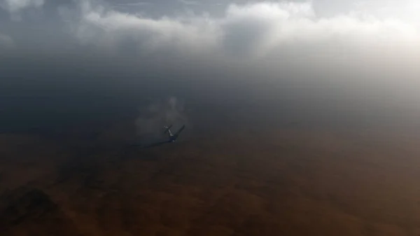 Crashed Airplane Sandy Terrain Cloudy Sky Render — Stock Photo, Image