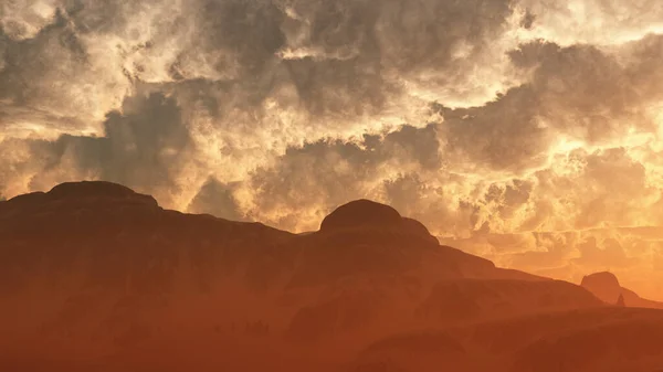Gün Batımında Bulutlu Gökyüzü Olan Dağlar Boyutlu Hazırlama — Stok fotoğraf