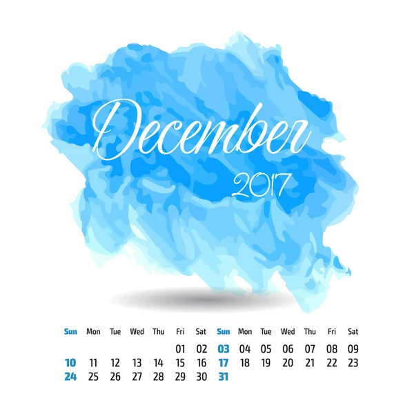 2017 año calendario vectorial en pintura artística salpica fondo. Diciembre — Vector de stock