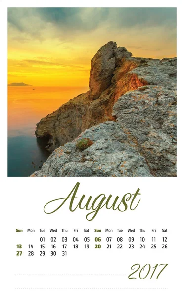 2017 Foto kalendář s minimaliste krajiny. Srpen. — Stock fotografie