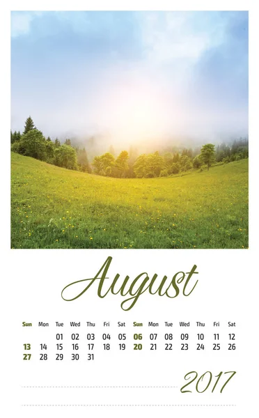 2017 photo calendar with beautiful landscape. August. — Stock Photo, Image