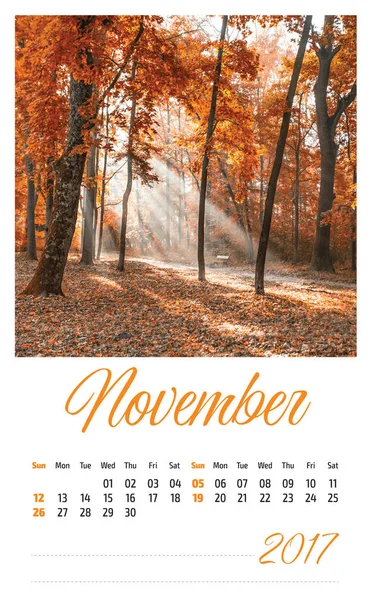 2017 photo calendar with beautiful landscape. November. — Stock Photo, Image