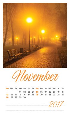 Güzel minimalist manzara 2017 ile doğa fotoğraf takvim. Kasım