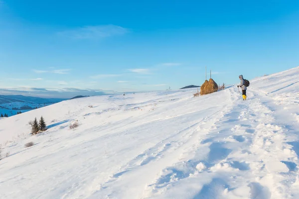 Wandelaar in de winter bergen — Stockfoto