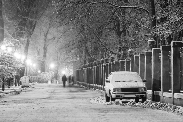 Ścieżka piesza w bajecznym zimowym parku miejskim — Zdjęcie stockowe