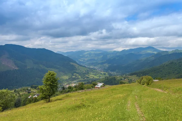 Dağ manzarasında güneşli güzel bir gün. Karpatlar, Ukrayna.