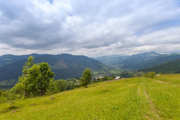 Dağ manzarasında güneşli güzel bir gün. Karpatlar, Ukrayna.