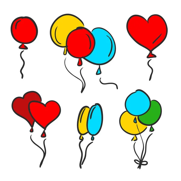 Renkli Balonlar, el çizmek vektör çizim seti — Stok Vektör