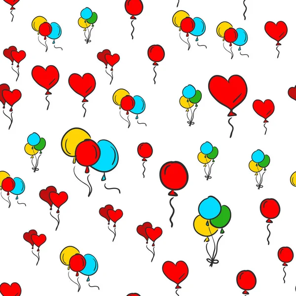 Padrão sem costura de balões coloridos, desenho à mão ilustração vetorial — Vetor de Stock