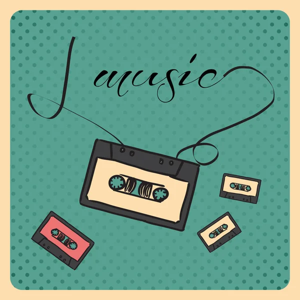 Illustration dessinée à la main de cassette audio vintage — Image vectorielle