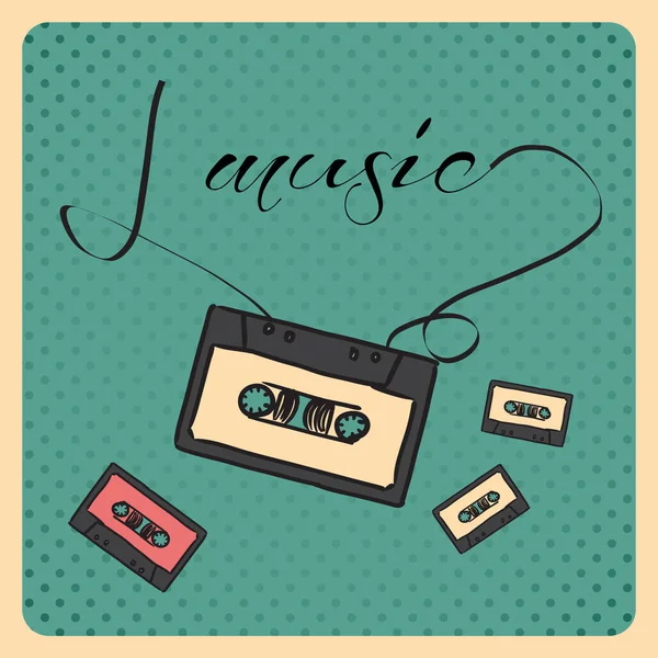 Hand getekende illustratie van vintage audio cassette — Stockvector