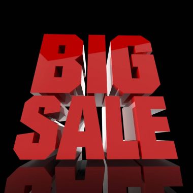 Büyük satış Word'ün 3D render. Siyah arka plan üzerine izole.