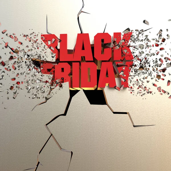 3D-gengivelse af Black Friday Word knusning væg - Stock-foto
