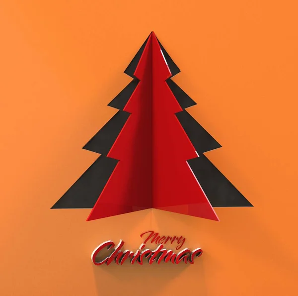 Merry christmas kağıt ağaç tasarım tebrik kartı — Stok fotoğraf