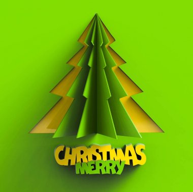Merry christmas kağıt ağaç tasarım tebrik kartı