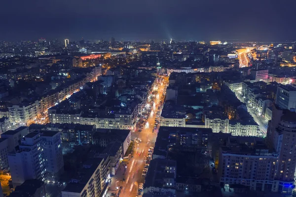 Νυχτερινή Εναέρια Άποψη Της Πόλης Κίεβο Ουκρανία — Φωτογραφία Αρχείου