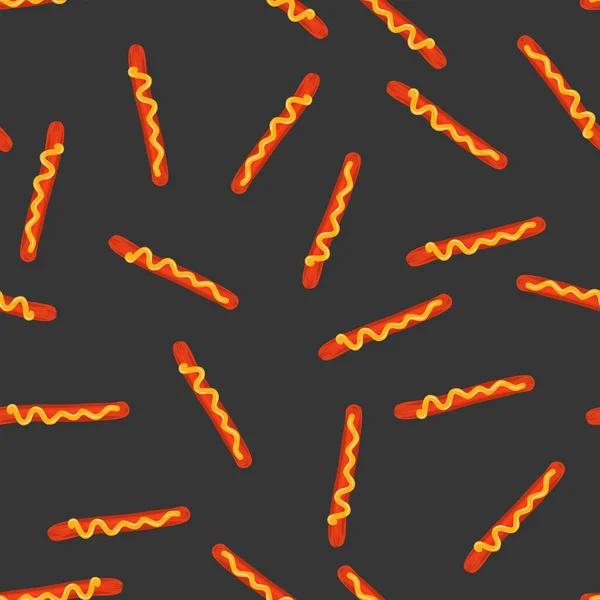 Πολύχρωμο Χέρι Που Hot Dogs Μαύρο Φόντο Απρόσκοπτη Απεικόνιση Διάνυσμα — Διανυσματικό Αρχείο