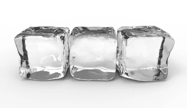白い背景に水の滴と氷のキューブ 3Dレンダリング — ストック写真