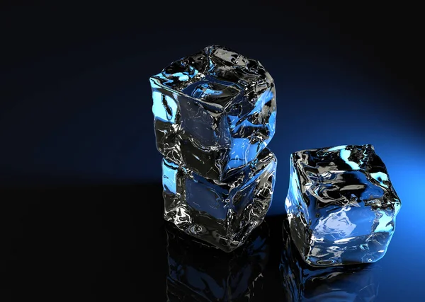 Siyah arkaplan ve mavi ışık üzerinde 3D buz küpleri oluşturma
