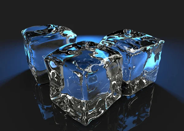 Рендеринг Кубиков Льда Черном Фоне Синем Свете — стоковое фото