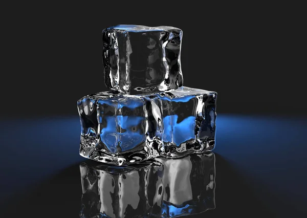Darstellung Von Eiswürfeln Auf Schwarzem Hintergrund Und Blauem Licht — Stockfoto