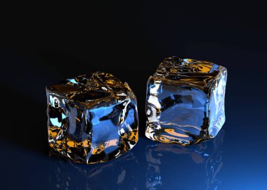 Siyah arkaplan ve mavi ışık üzerinde 3D buz küpleri oluşturma