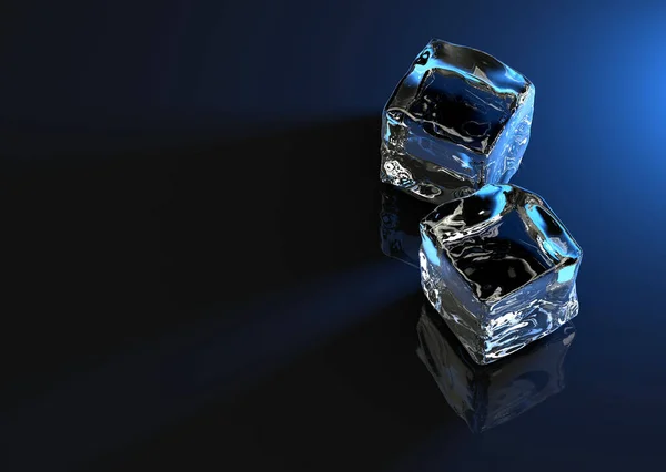 Візуалізація Кубиків Льоду Чорному Фоні Синьому Світлі — стокове фото