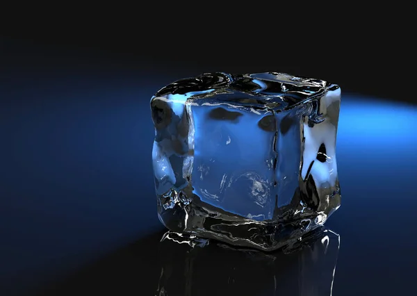 Renderizado Cubitos Hielo Sobre Fondo Negro Luz Azul — Foto de Stock