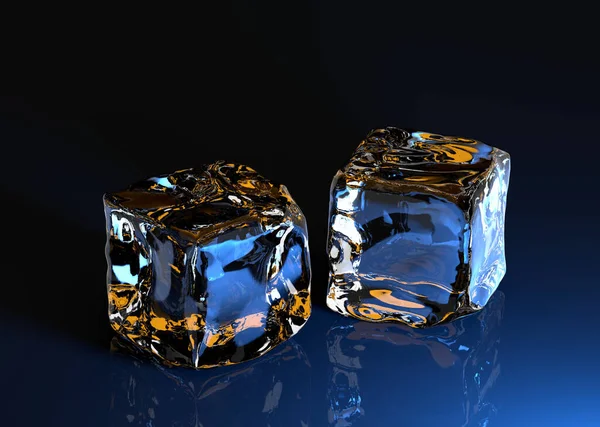 Renderizado Cubitos Hielo Sobre Fondo Negro Luz Azul —  Fotos de Stock