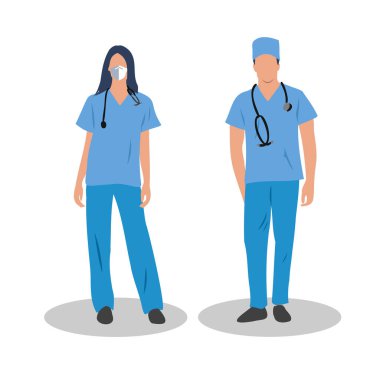 Doktor ekibi. Tıbbi personel doktoru. Düz bir şekilde vektör illüstrasyonu