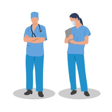 Doktor ekibi. Tıbbi personel doktoru. Düz bir şekilde vektör illüstrasyonu