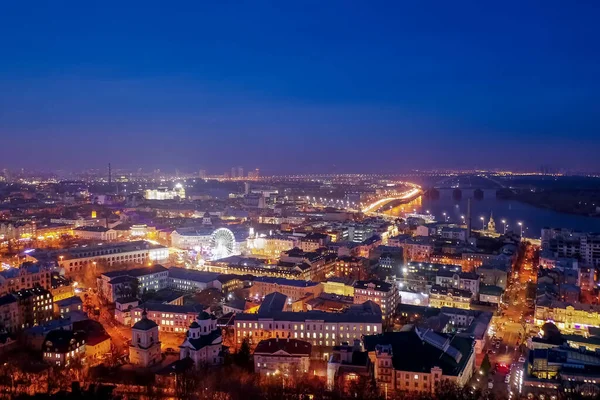 Vista Aérea Nocturna Ciudad Kiev Ucrania — Foto de Stock