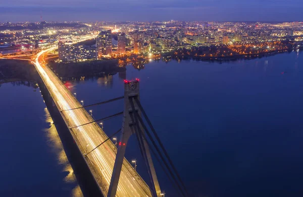 Vista Aérea Noturna Cidade Kiev Ucrânia — Fotografia de Stock