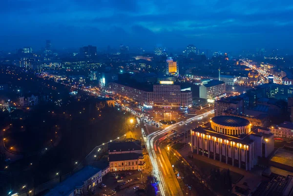 Vista Aérea Nocturna Ciudad Kiev Ucrania — Foto de Stock