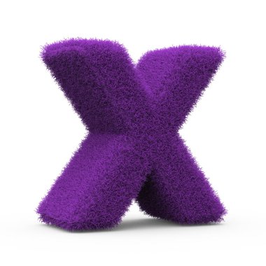 Büyük harf X pofuduk ve tüylü harf, beyaz arkaplanda 3 boyutlu görüntüleme